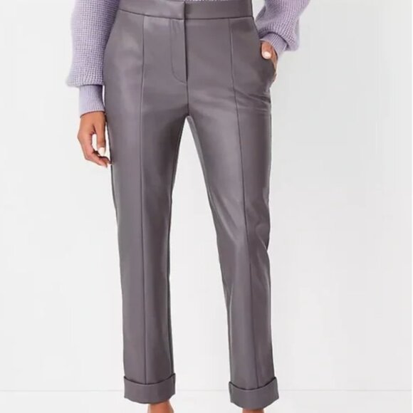 Ann Taylor Faux Leather Fresh Graphite High Waist Ankle Pant NWT - Picture 1 of 13